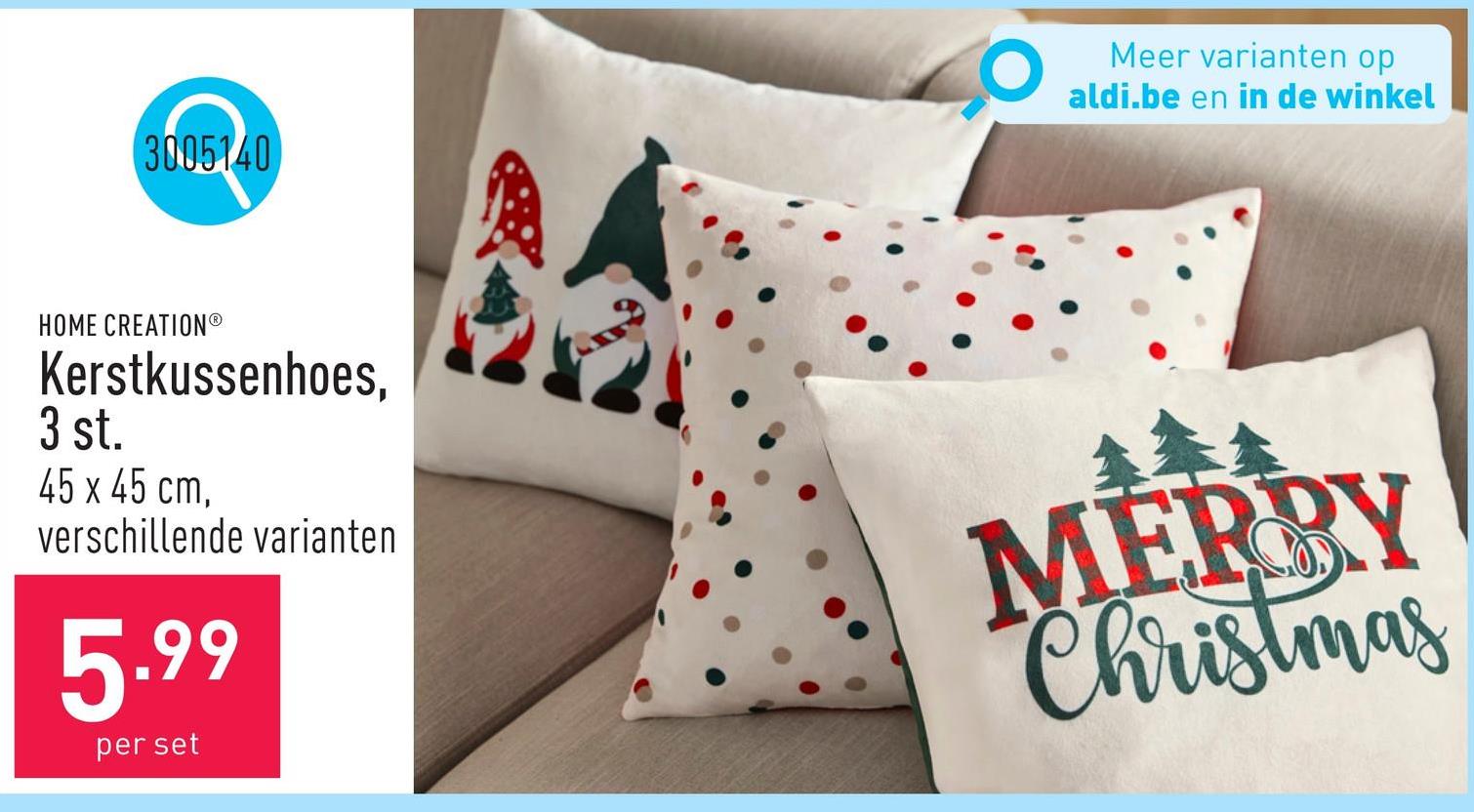 Kerstkussenhoes, 3 st. polyester, 45 x 45 cm, keuze uit verschillende varianten, OEKO-TEX®-gecertificeerd