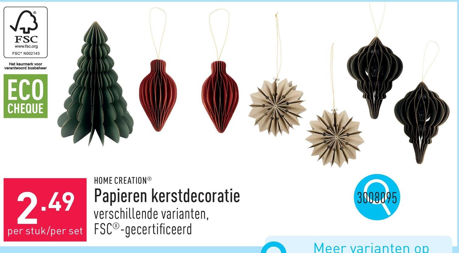 Papieren kerstdecoratie keuze uit verschillende varianten, FSC®-gecertificeerd