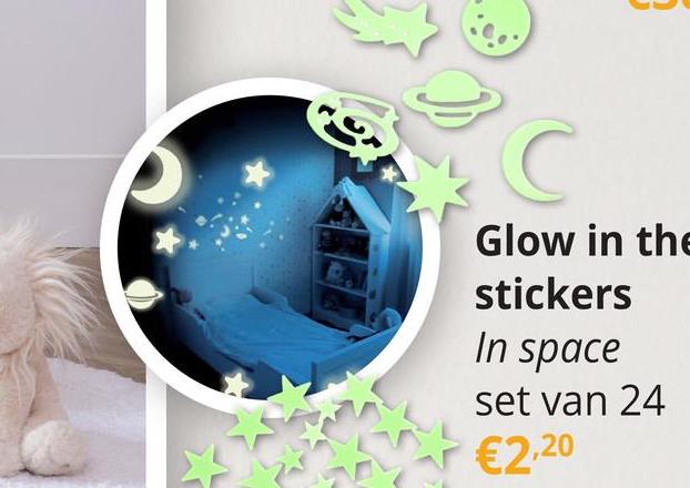 Glow in The Dark Stickers IN SPACE Ruimte Set van 24 Glow in The Dark Stickers IN SPACE Ruimte Set van 24