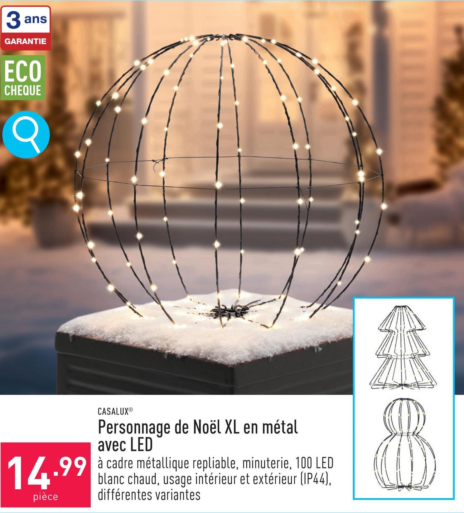 Personnage de Noël XL en métal avec LED à cadre métallique repliable, minuterie, 100 LED blanc chaud, usage intérieur et extérieur (IP44), choix entre différentes variantes