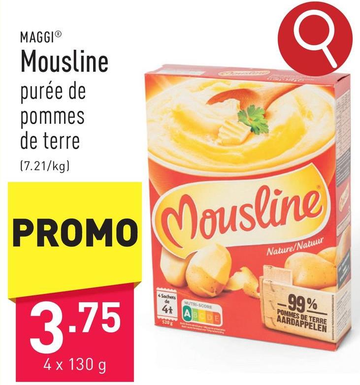 Mousline purée de pommes de terre (nature) en flocons, à base de 99 % de pommes de terre