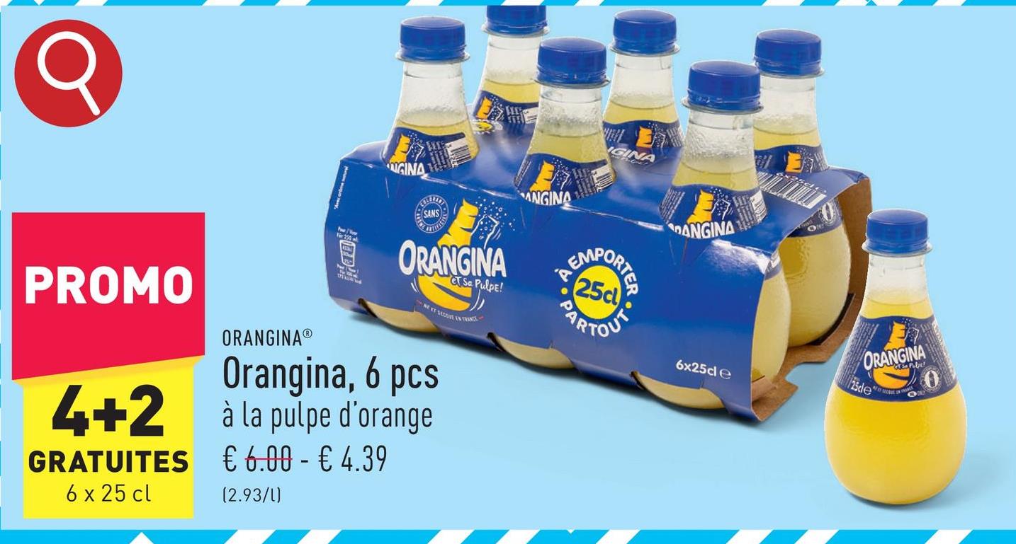 Orangina, 6 pcs à la pulpe d’orange et aux bulles légères, sans colorants ajoutés ni exhausteurs de goût artificiels