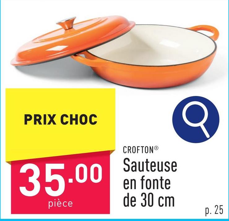 Sauteuse en fonte de 30 cm diamètre : 30 cm, 3,5 litres, convient à tous les feux, résistante au four jusqu’à 250 °C, choix entre différentes variantes