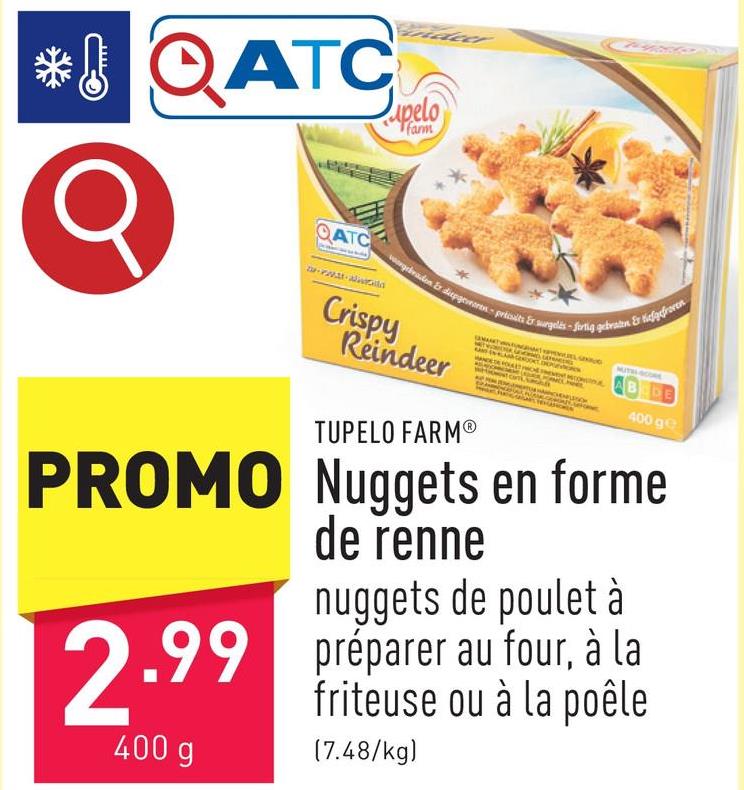 Nuggets en forme de renne nuggets de poulet à préparer au four, à la friteuse ou à la poêle