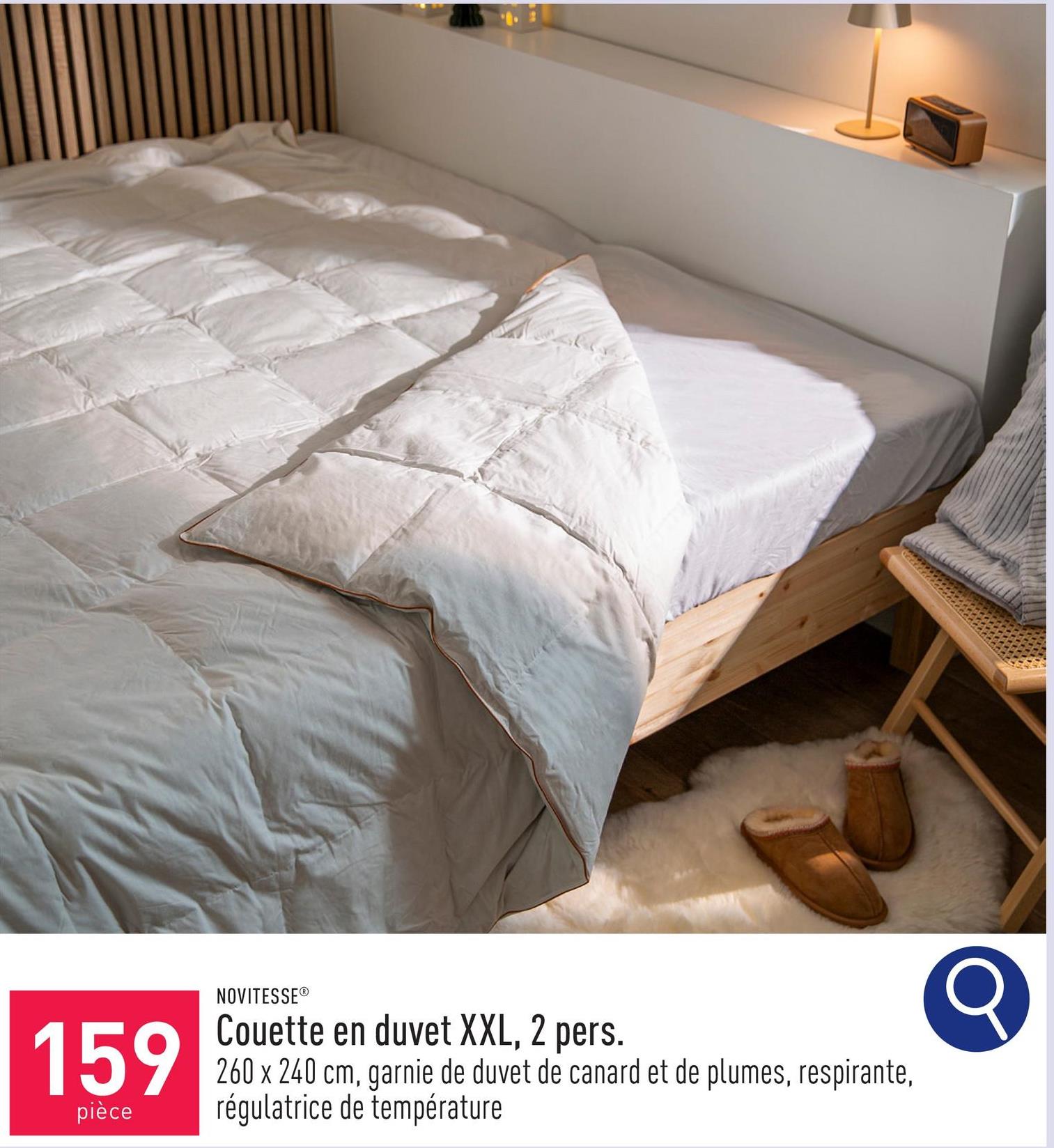 Couette en duvet XXL, 2 pers. coton, 260 x 240 cm, rembourrage composé de 60 % de duvet de canard et de 40 % de plumes, respirante et régulatrice de température, certifiée OEKO-TEX®