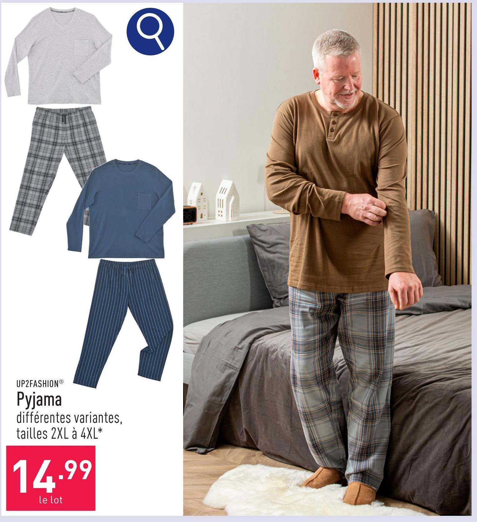 Pyjama coton ou coton/viscose, classic fit, choix entre différentes variantes, tailles 2XL à 4XL*, certifié OEKO-TEX®