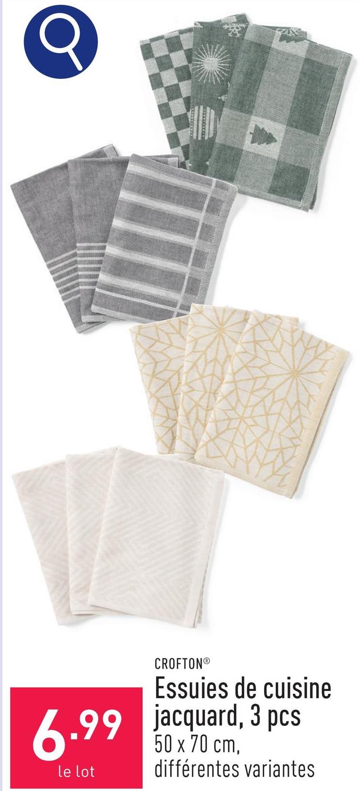 Essuies de cuisine jacquard, 3 pcs coton, 50 x 70 cm, choix entre différentes variantes, certifiés OEKO-TEX®