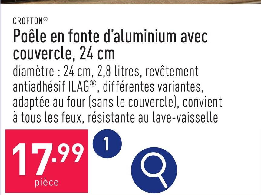 Poêle en fonte d’aluminium avec couvercle, 24 cm diamètre : 24 cm, 2,8 litres, fond thermique extrasolide, revêtement antiadhésif ILAG®, choix entre différentes variantes, adaptée au four (jusqu’à 150 °C, sans couvercle), convient à tous les feux (induction comprise), répartition uniforme de la chaleur pour cuire, rôtir et étuver en consommant peu d’énergie et de graisse, résistante au lave-vaisselle