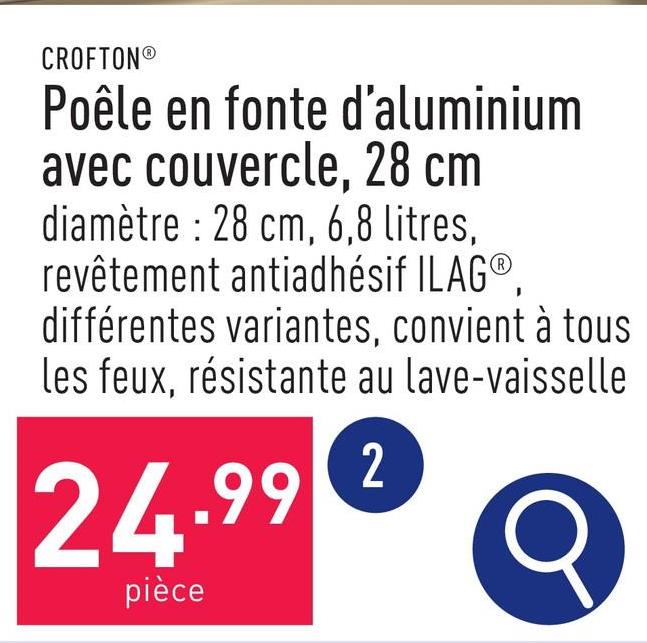 Poêle en fonte d’aluminium avec couvercle, 28 cm diamètre : 28 cm, 6,8 litres, fonte d’aluminium, revêtement antiadhésif ILAG®, choix entre différentes variantes, convient à tous les feux (induction incl.), résiste à des températures jusqu’à 150 °C, appui pour les pouces pour égoutter sans retirer le couvercle, résistante au lave-vaisselle