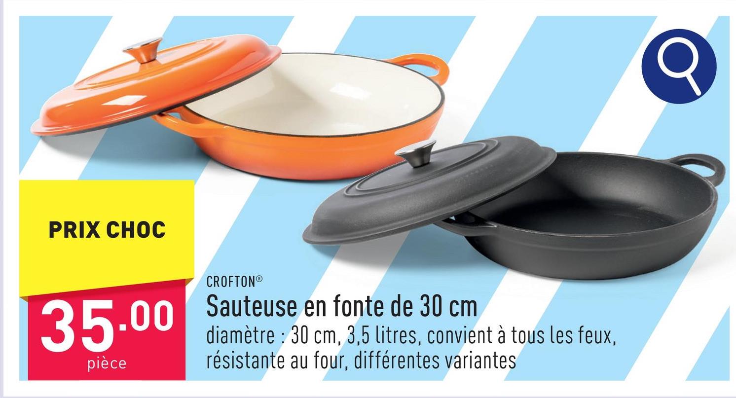 Sauteuse en fonte de 30 cm diamètre : 30 cm, 3,5 litres, convient à tous les feux, résistante au four jusqu’à 250 °C, choix entre différentes variantes