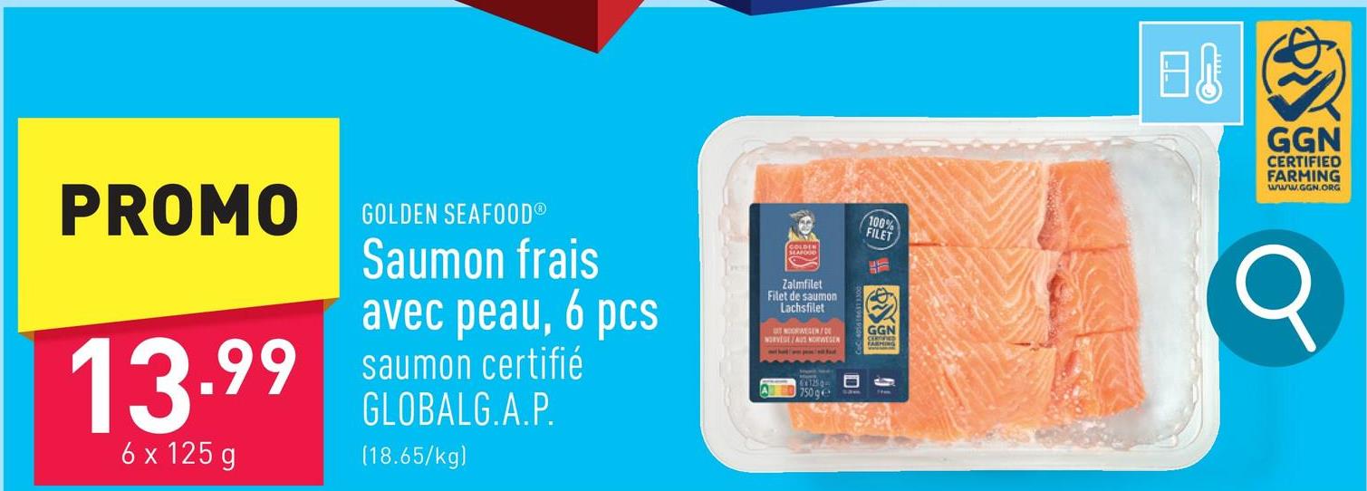 Saumon frais avec peau, 6 pcs saumon certifié GLOBALG.A.P.