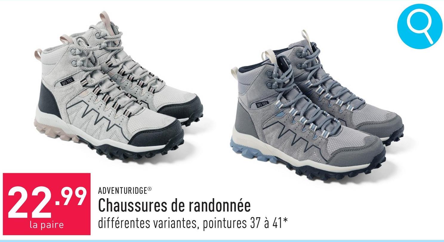 Chaussures de randonnée choix entre différentes variantes, pointures 37 à 41* pour femmes et pointures 41 à 45 pour hommes