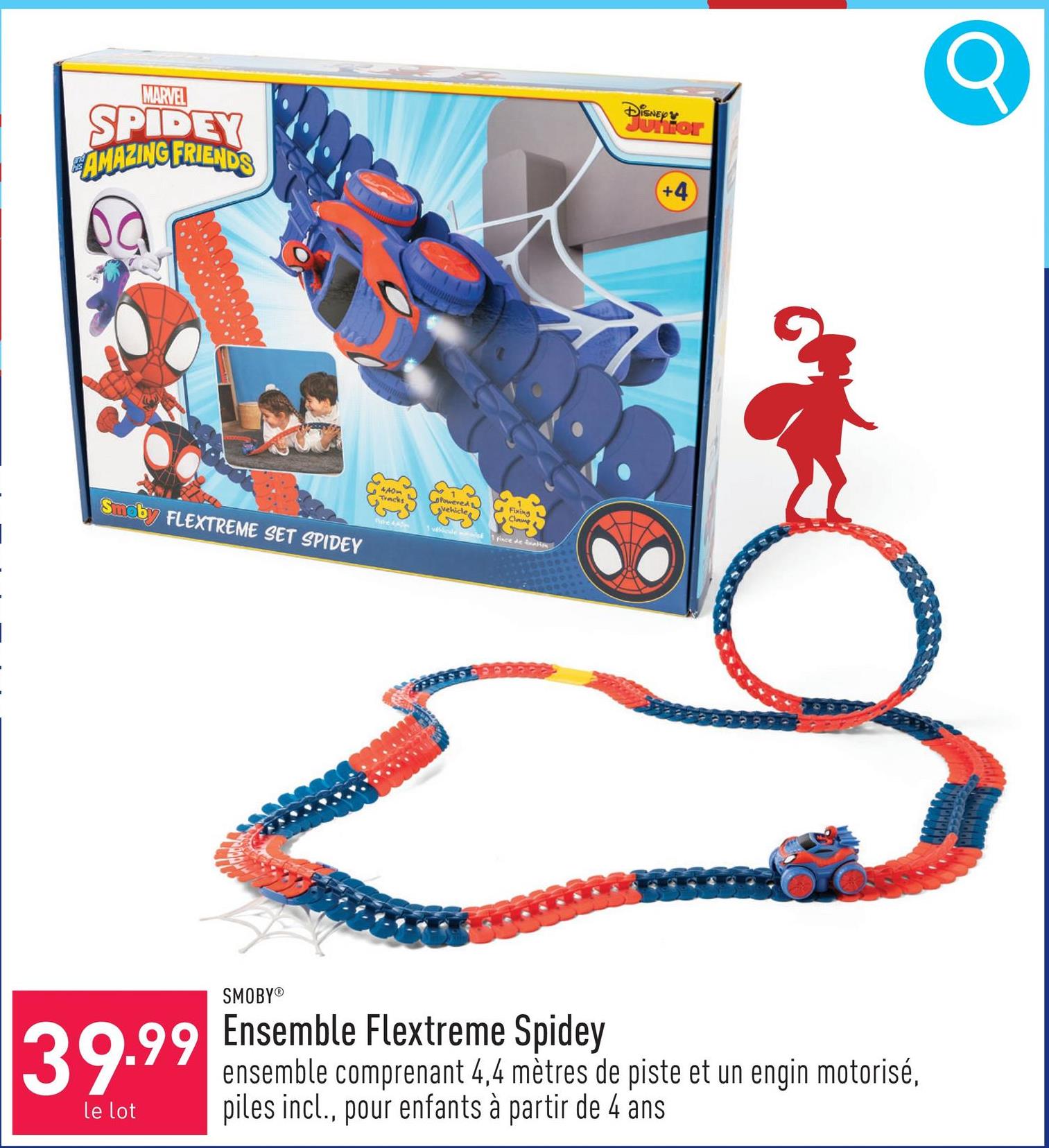 Ensemble Flextreme Spidey ensemble comprenant 4,4 mètres de piste, 1 engin motorisé, 1 patte de fixation et 1 zone de départ, piles incl., convient aux enfants à partir de 4 ans