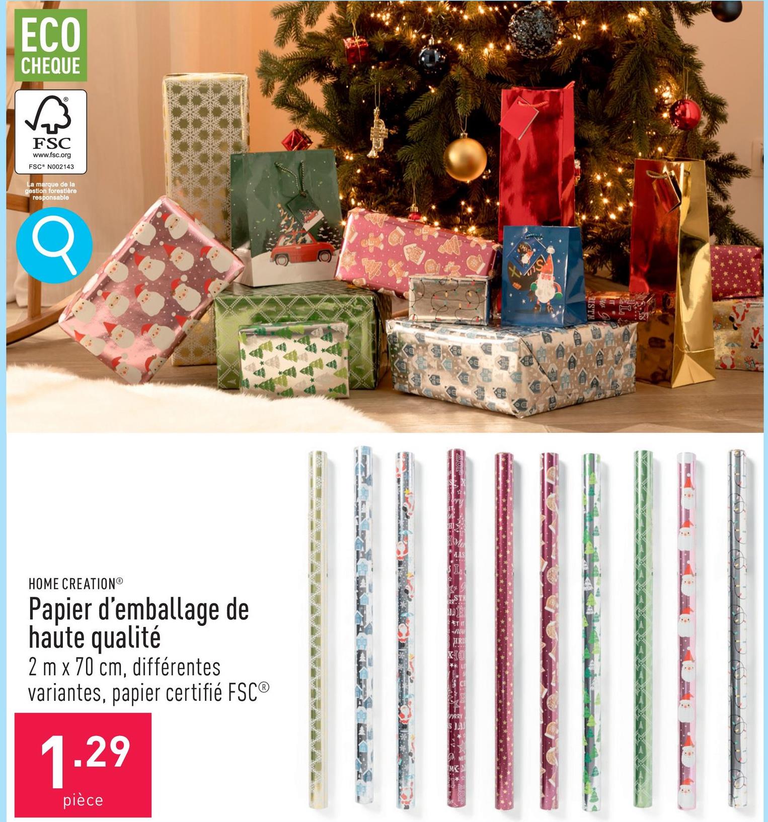 Papier d’emballage de haute qualité papier kraft métallisé, 2 m x 70 cm, choix entre différentes variantes, papier certifié FSC®