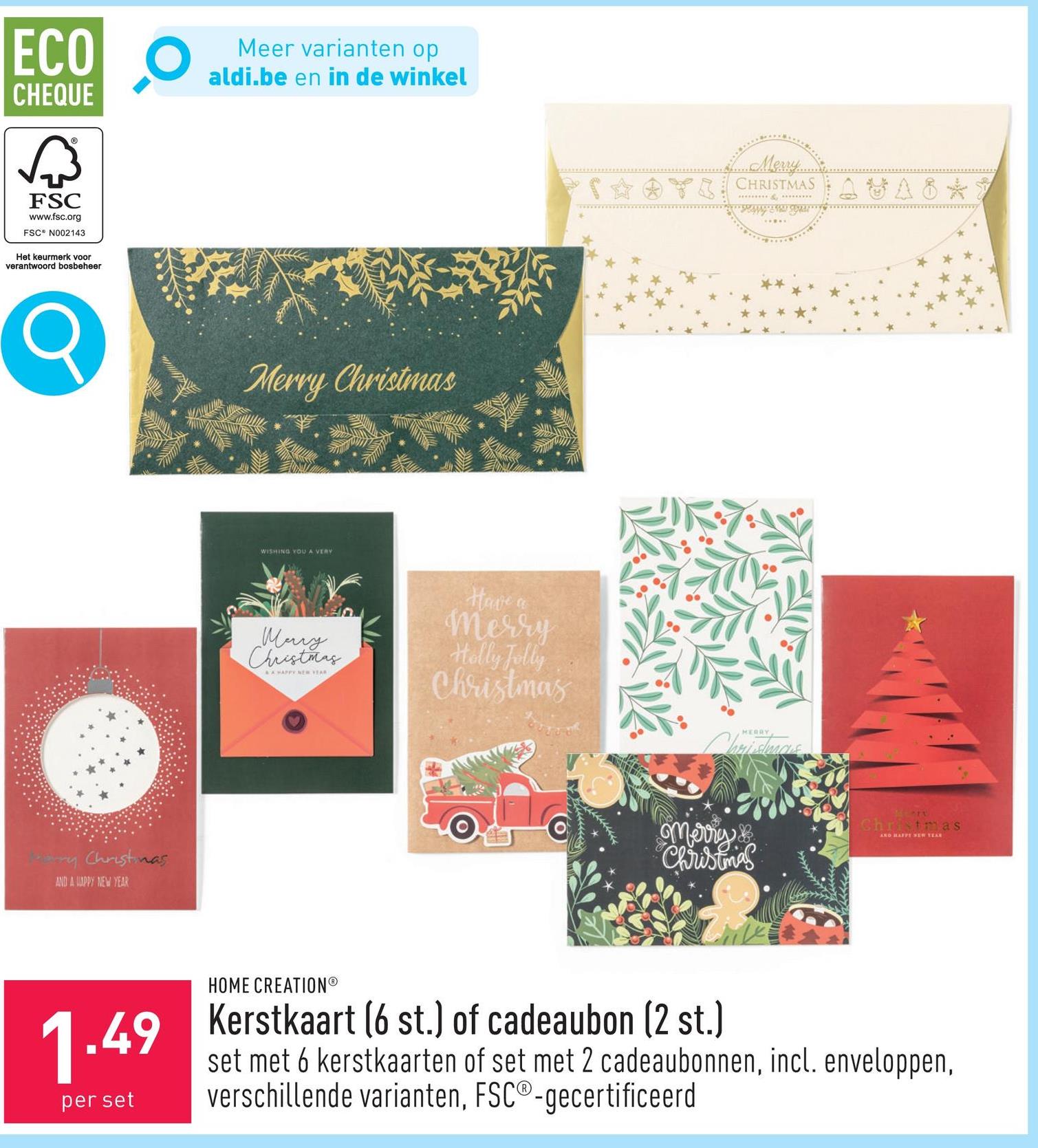 Kerstkaart (6 st.) of cadeaubon (2 st.) keuze uit set met 6 kerstkaarten en set met 2 cadeaubonnen, incl. enveloppen, keuze uit verschillende varianten, FSC®-gecertificeerd