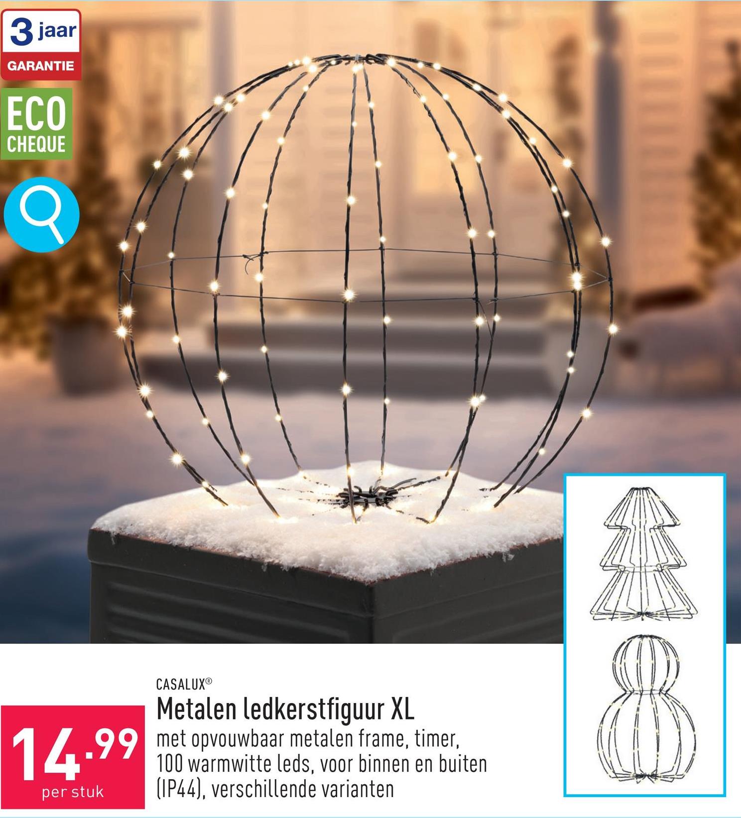 Metalen ledkerstfiguur XL met opvouwbaar metalen frame, timer, 100 warmwitte leds, voor binnen- en buitengebruik (IP44), keuze uit verschillende varianten