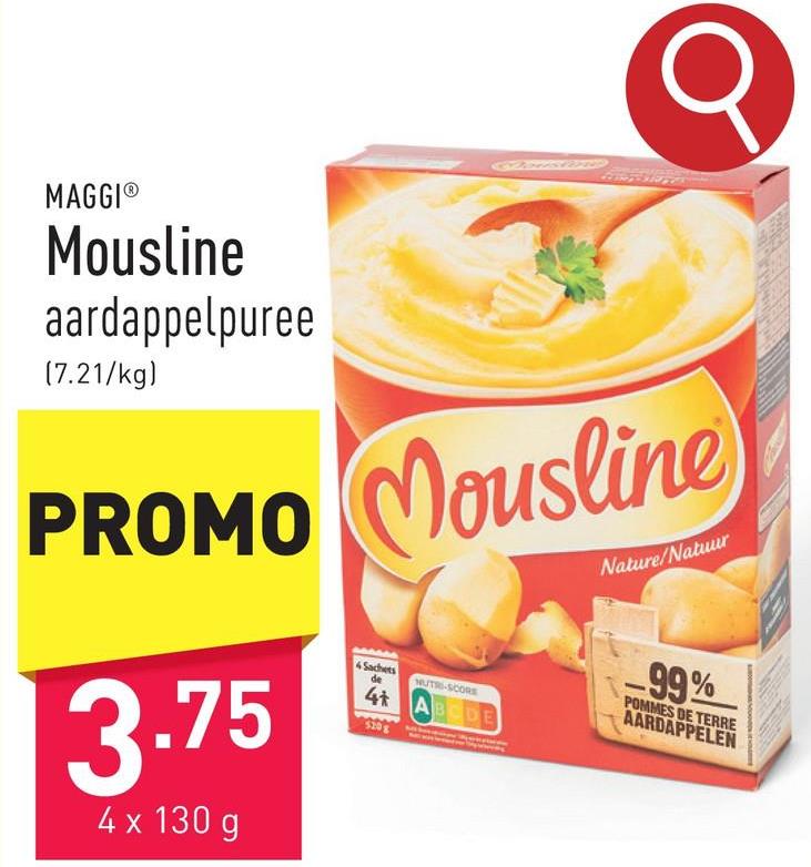 Mousline aardappelpuree in vlokvorm (natuur), op basis van 99 % aardappelen