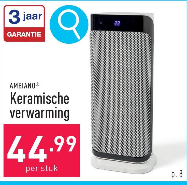 Keramische verwarming 2000 W, 17 x 12,5 x 41,2 cm, met luchtfilter, zwenkfunctie, beveiliging tegen omkantelen, digitaal display, incl. afstandsbediening