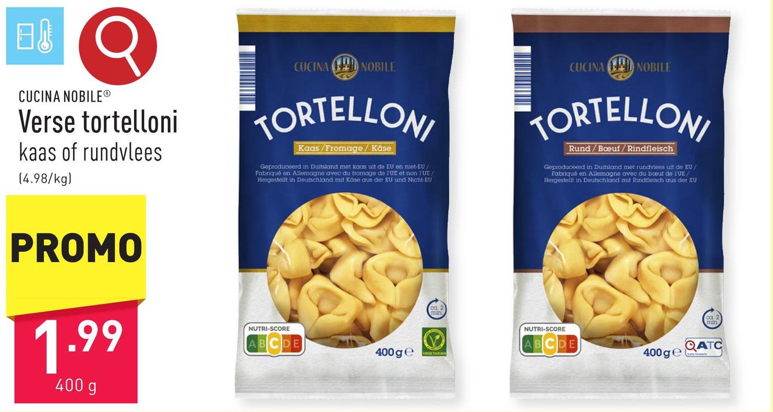 Verse tortelloni keuze uit kaas en rundvlees