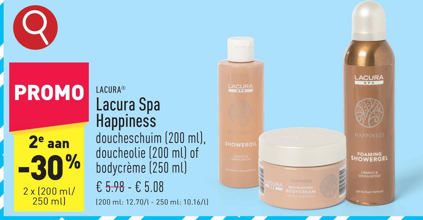 Lacura Spa Happiness keuze uit doucheschuim (200 ml), doucheolie (200 ml) en bodycrème (250 ml)