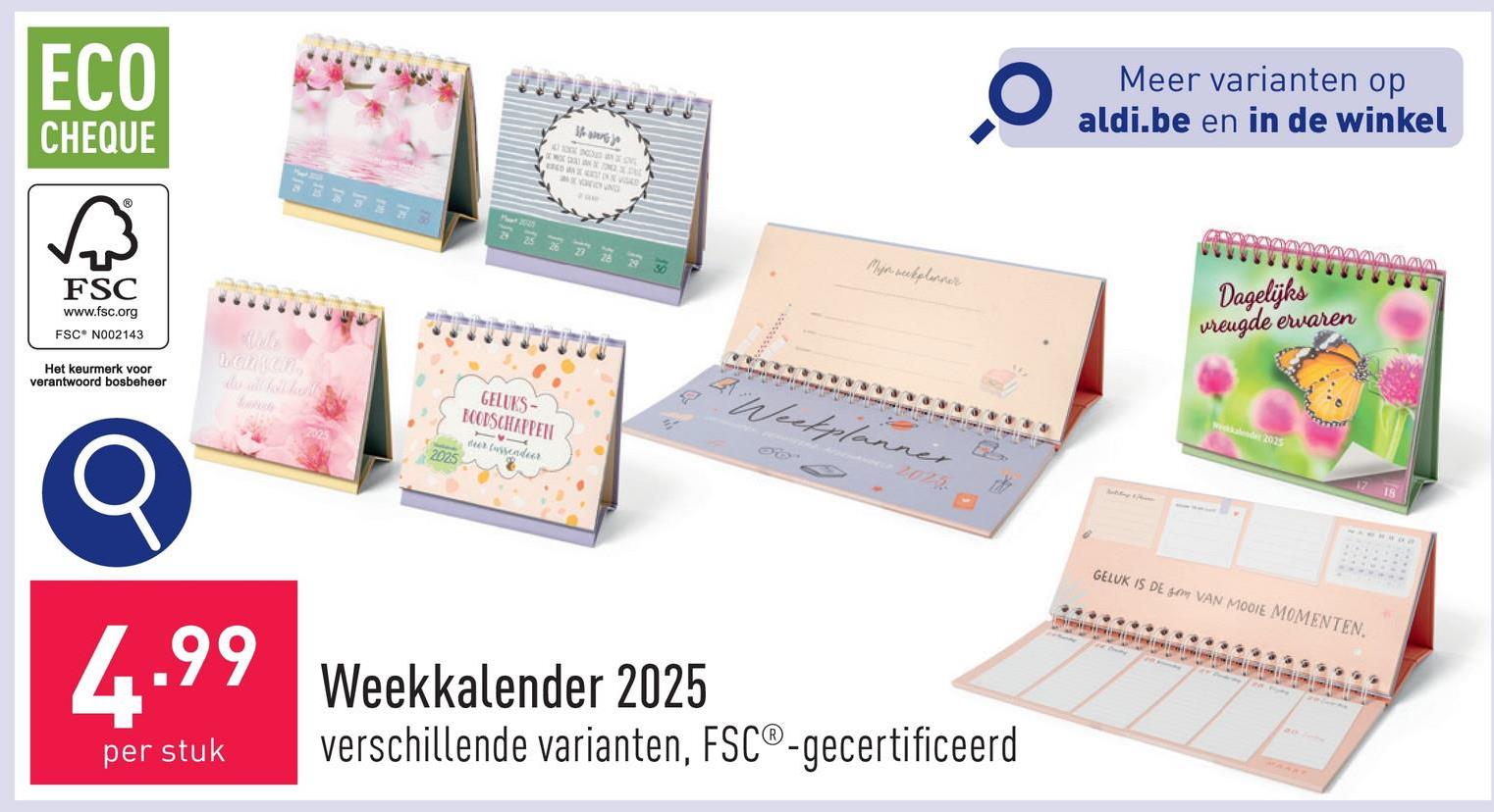 Weekkalender 2025 keuze uit verschillende varianten, FSC®-gecertificeerd