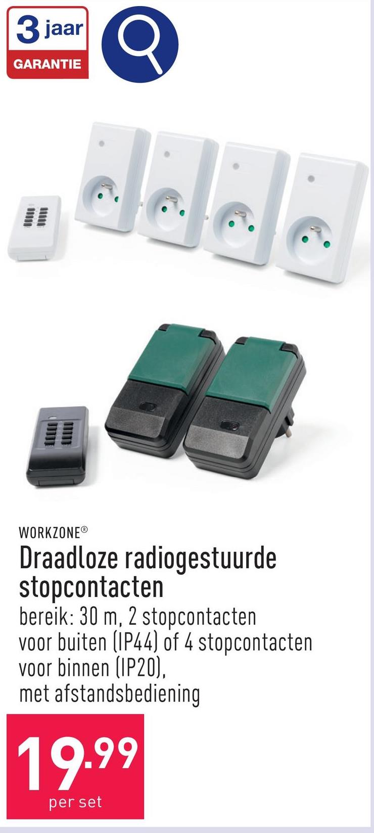 Draadloze radiogestuurde stopcontacten bereik van 30 m, keuze uit 2 stopcontacten voor buiten (IP44) en 4 stopcontacten voor binnen (IP20), met afstandsbediening (batterijen inbegrepen)