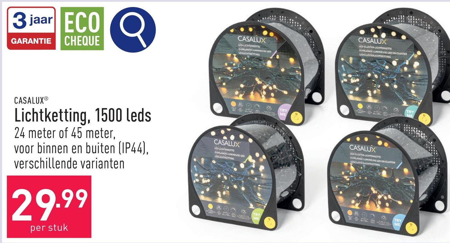 Lichtketting, 1500 leds keuze uit 24 meter en 45 meter, 8 functies, timerfunctie, geheugenfunctie, dimbaar, voor binnen- en buitengebruik (IP44), keuze uit verschillende varianten, incl. afstandsbediening en kabeltrommel