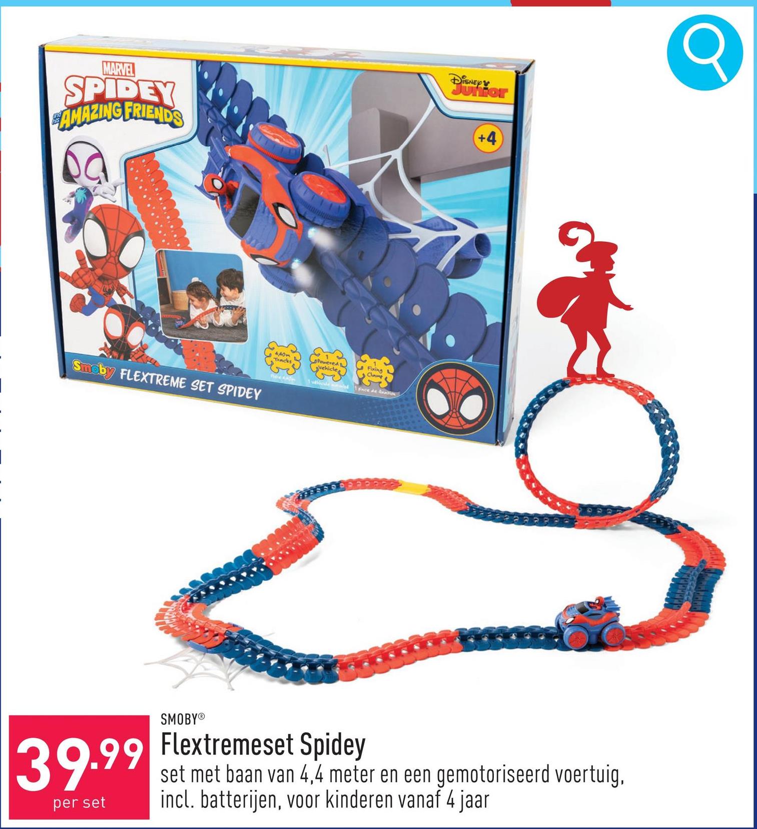 Flextremeset Spidey set met baan van 4,4 meter, 1 gemotoriseerd voertuig, 1 bevestigingsklem en 1 startzone, incl. batterijen, geschikt voor kinderen vanaf 4 jaar