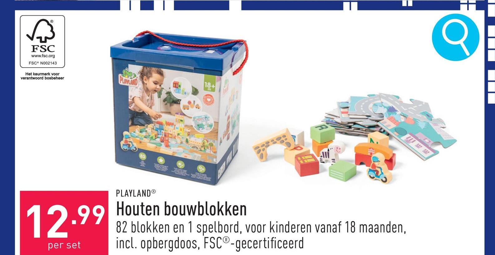 Houten bouwblokken 82 blokken en 1 spelbord, geschikt voor kinderen vanaf 18 maanden, incl. opbergdoos, FSC®-gecertificeerd