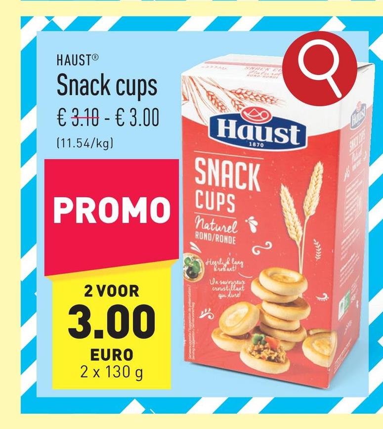 Snack cups krokante toastjes met neutrale smaak, eenvoudig te vullen door het opstaande randje