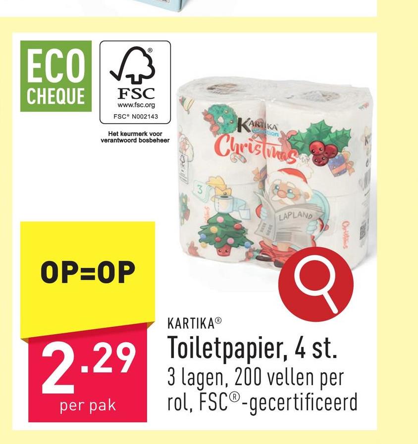 Toiletpapier, 4 st. 3 lagen, 200 vellen per rol, FSC®-gecertificeerd