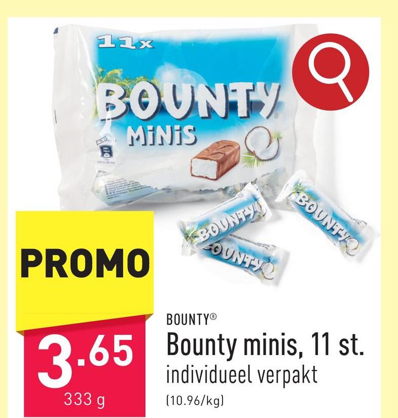 Bounty minis, 11 st. individueel verpakt