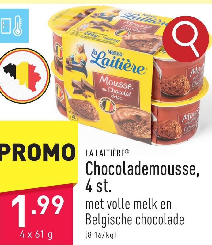 Chocolademousse, 4 st. met volle melk en Belgische chocolade