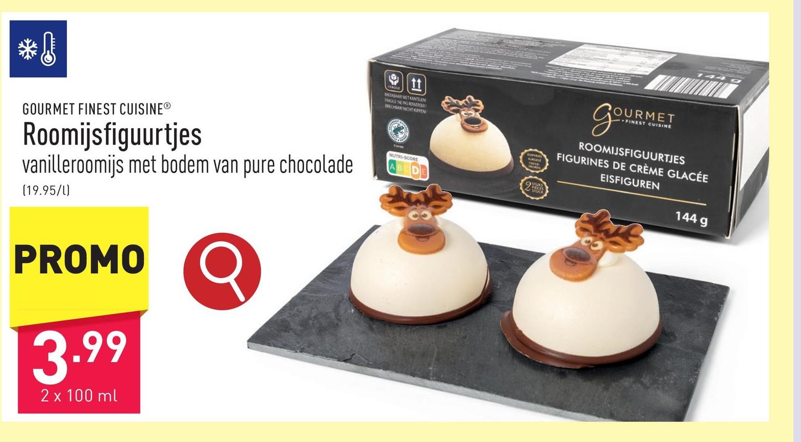 Roomijsfiguurtjes vanilleroomijs met bodem van pure chocolade