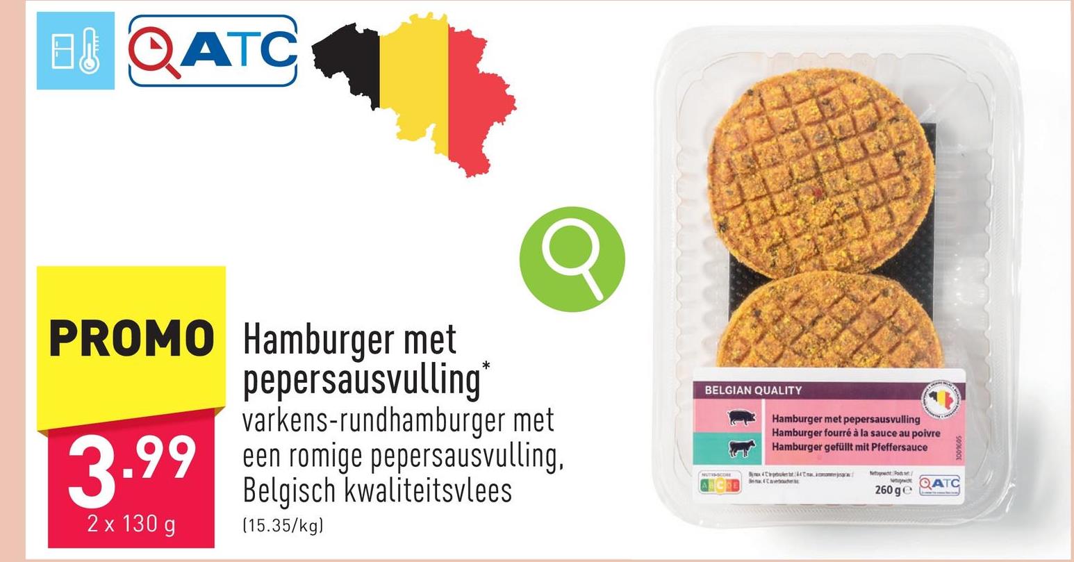 Hamburger met pepersausvulling varkens-rundhamburger met een romige pepersausvulling, Belgisch kwaliteitsvlees