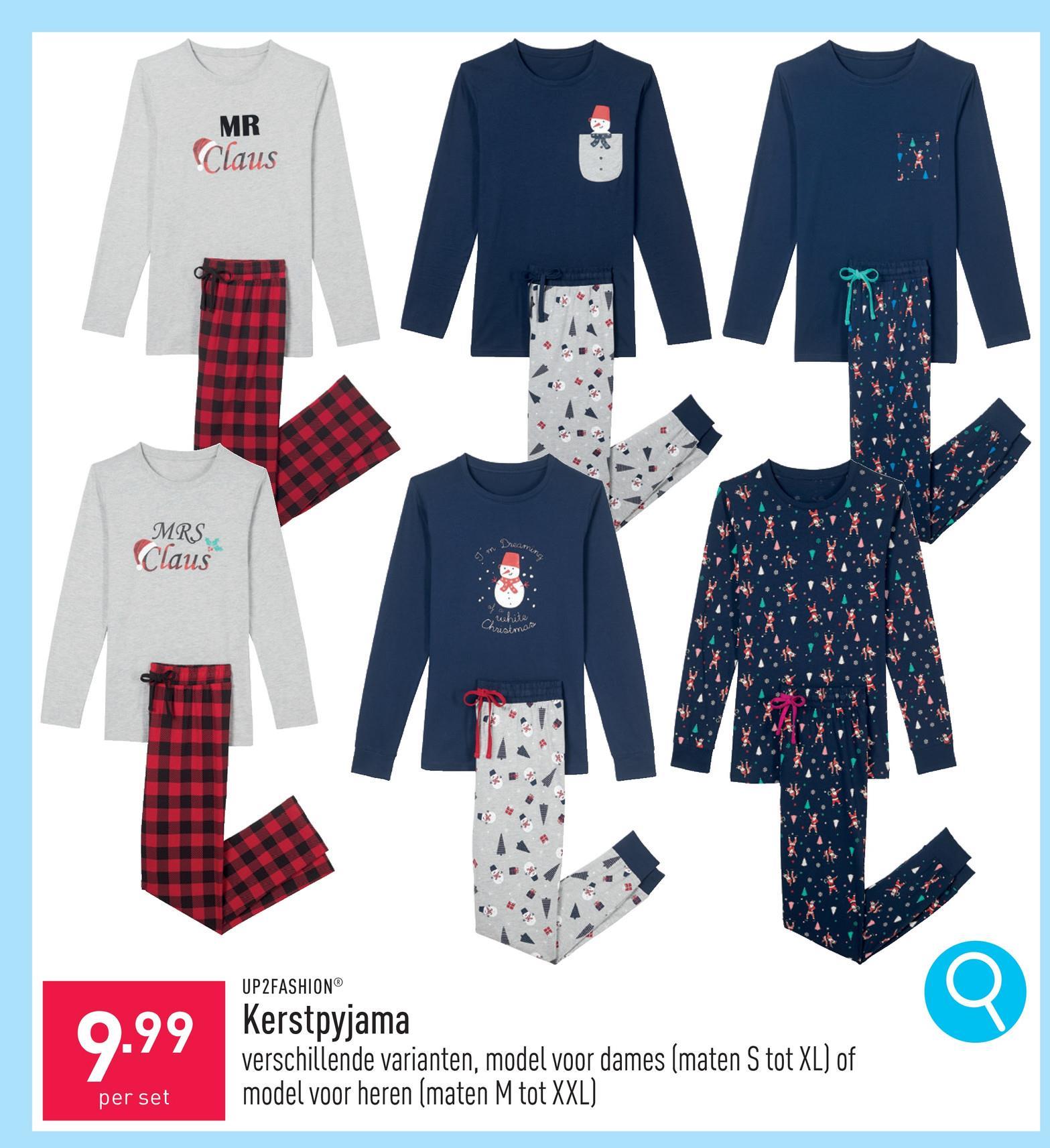 Kerstpyjama katoen/viscose of katoen, classic fit, keuze uit verschillende varianten, model voor dames (maten S tot XL) of model voor heren (maten M tot XXL), OEKO-TEX®-gecertificeerd