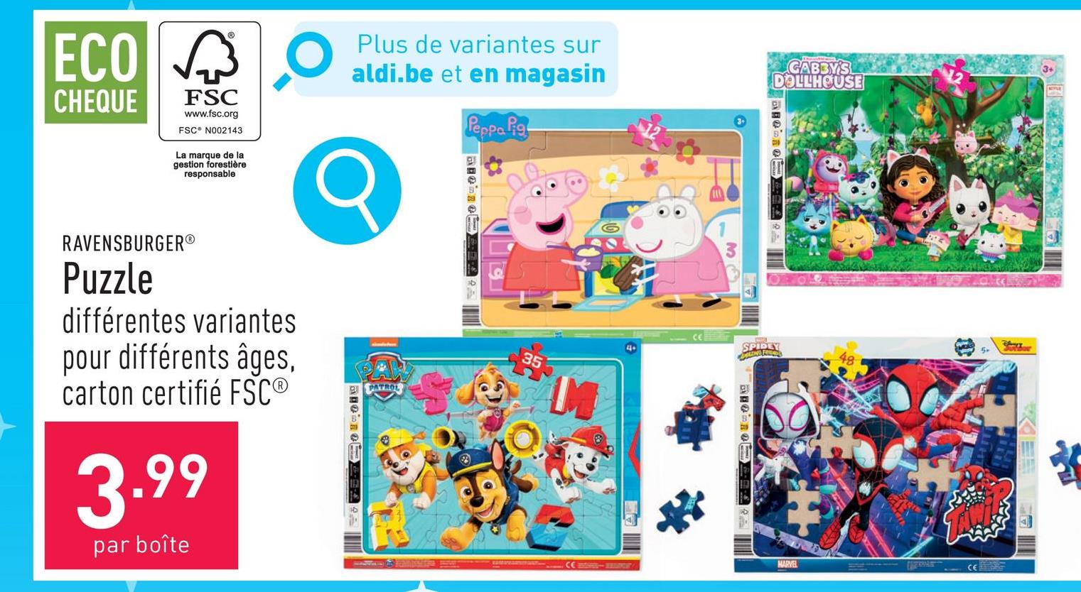 Puzzle choix entre différentes variantes pour différents âges, carton certifié FSC®