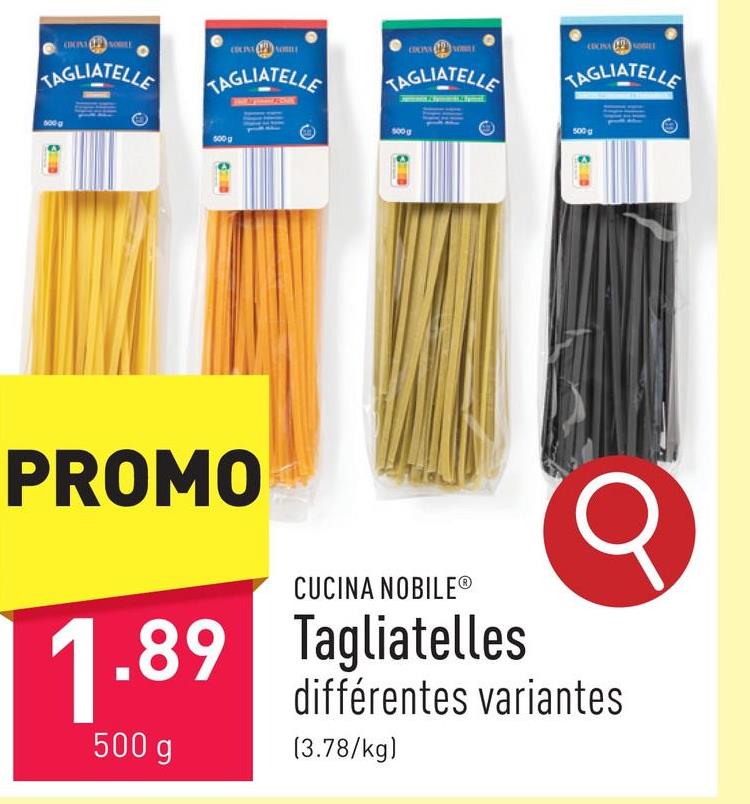 Tagliatelles choix entre différentes variantes