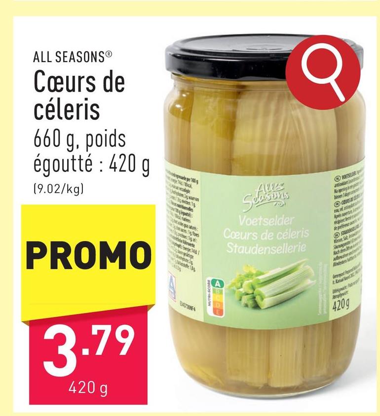 Cœurs de céleris 2 à 4 pièces, 660 g, poids égoutté : 420 g