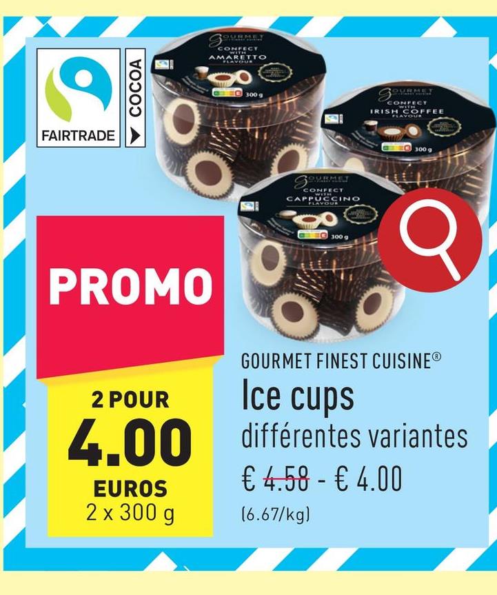 Ice cups choix entre différentes variantes, cacao certifié Fairtrade