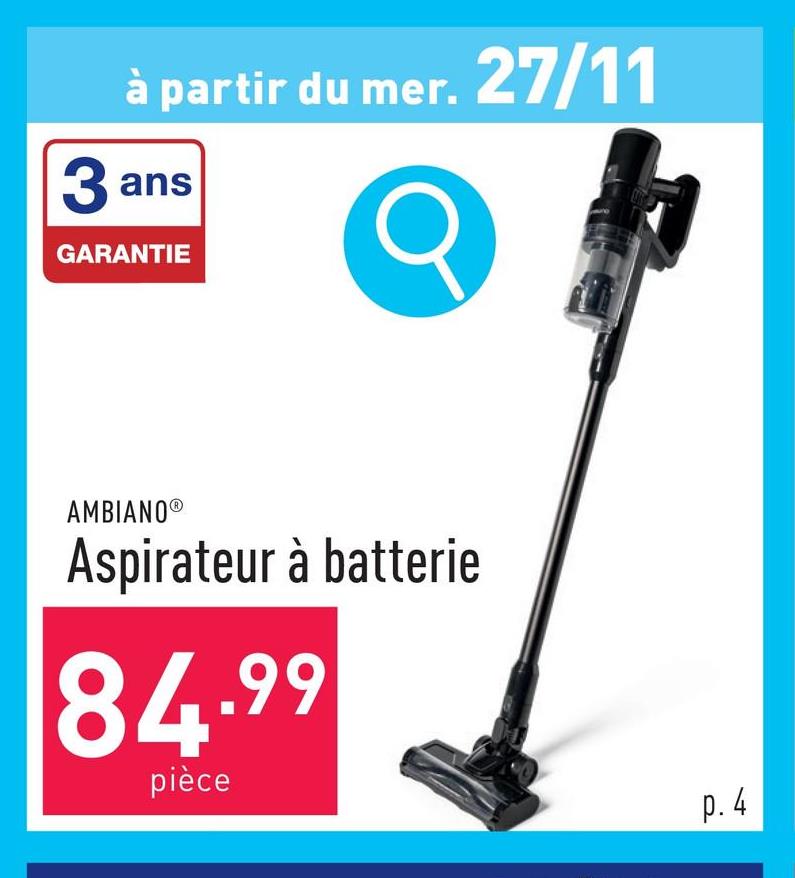 Aspirateur à batterie robuste paroi en plastique2,2 volts2200 mAhmax. 130 W2 en 1 : sert comme aspirateur-balai ou aspirateur à mainbatterie lithium-ionsystème de filtration 2 en 1 : filtre pour grosses particules et filtre HEPA (lavable)contenance du bac à poussières : 600 mltemps de recharge : 4 à 5 heures2 puissances d’aspirationcordon d’env. 180 cmsupport mural avec matériel de fixation, embout pour meubles/à brosse, embout à fente, embout pour sols, 2 rouleaux à brosse et adaptateur secteur incl.