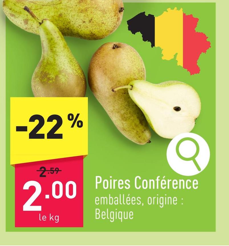 Poires Conférence emballées, origine : Belgique