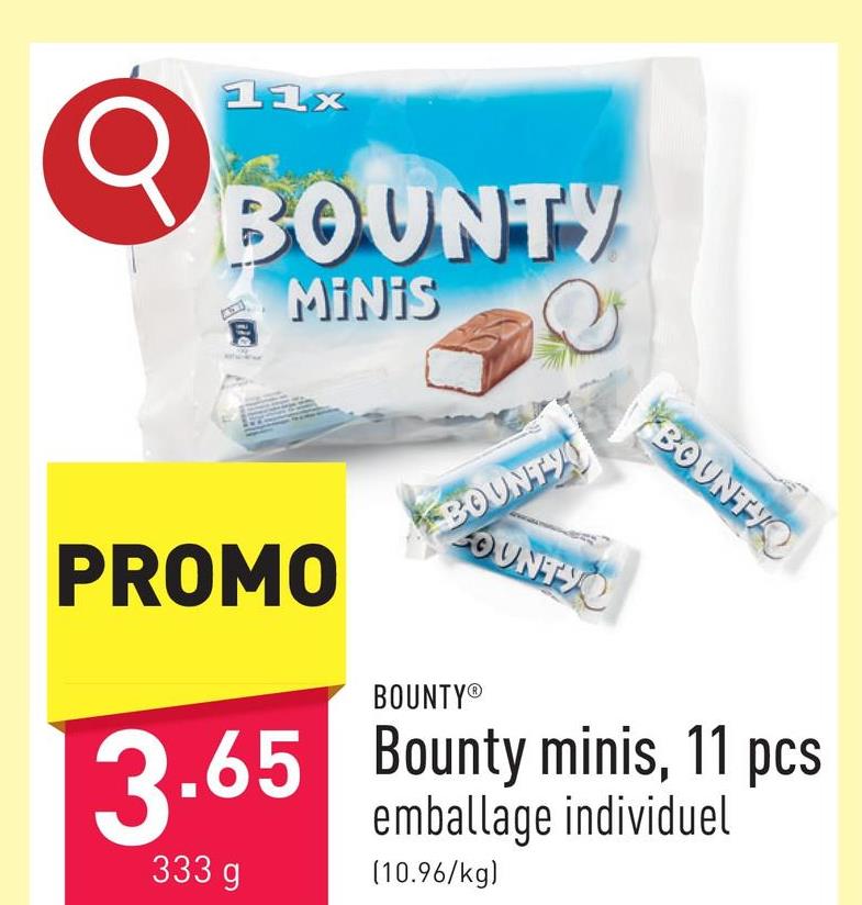 Bounty minis, 11 pcs emballage individuel