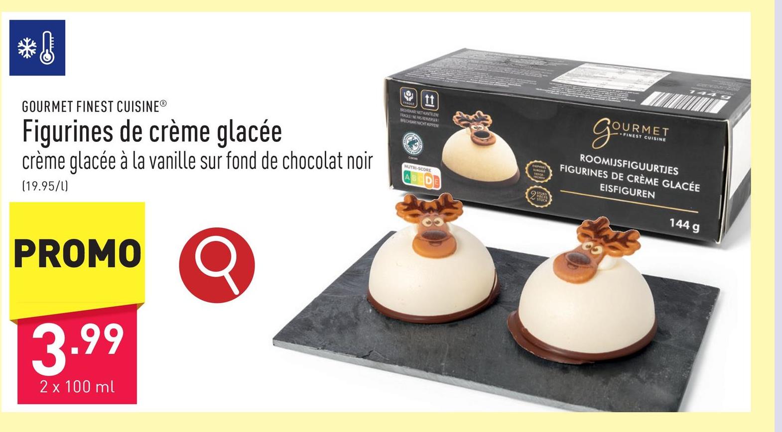 Figurines de crème glacée crème glacée à la vanille sur fond de chocolat noir