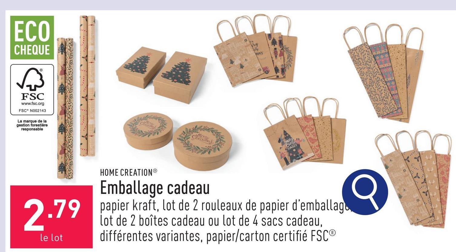 Emballage cadeau papier kraft, choix entre lot de 2 rouleaux de papier d’emballage (70 cm x 50 m), lot de 4 sacs cadeau (11 x 11 x 38 cm ou 18 x 10 x 23 cm), lot de 2 boîtes cadeau rectangulaires (18 x 11 x 5,5 cm et 16,5 x 10 x 4,5 cm) et lot de 2 boîtes cadeau rondes (diamètre : 18 x 5,5 cm et 16,5 x 4,5 cm), choix entre différentes variantes, papier/carton certifié FSC®