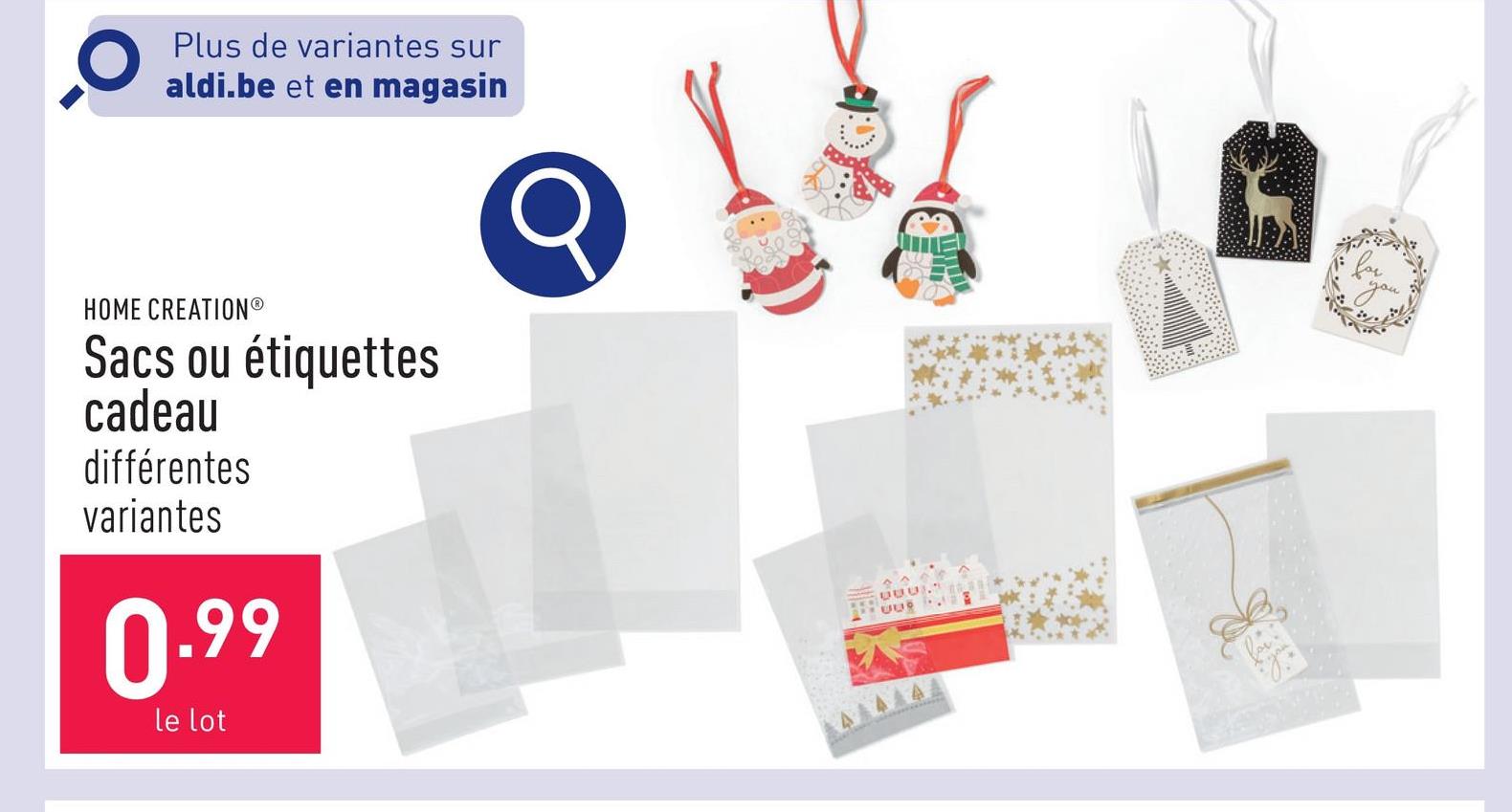 Sacs ou étiquettes cadeau choix entre sacs cadeau (12, 14 ou 16 pièces) et étiquettes cadeau (6 pièces), choix entre différentes variantes