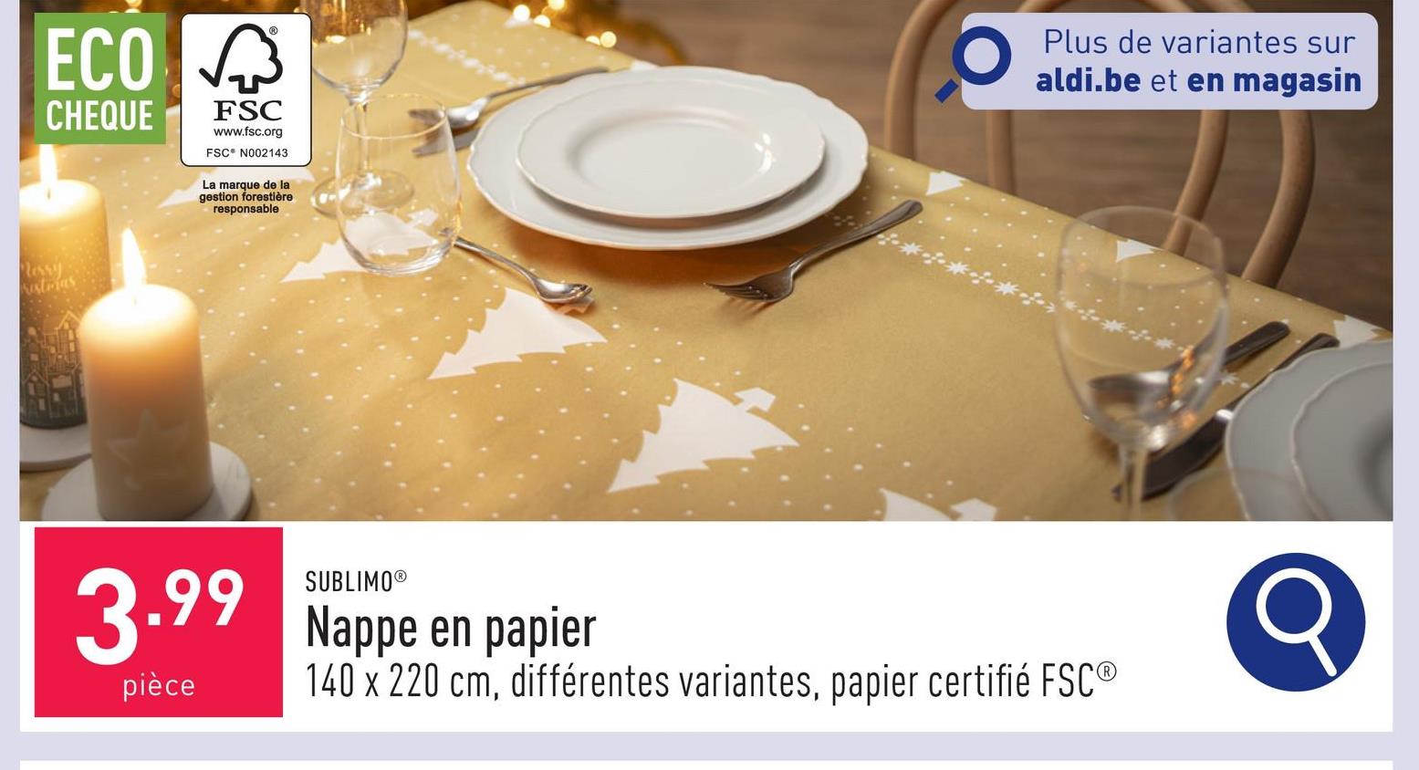 Nappe en papier 140 x 220 cm, 55 g/m², choix entre différentes variantes, papier certifié FSC®