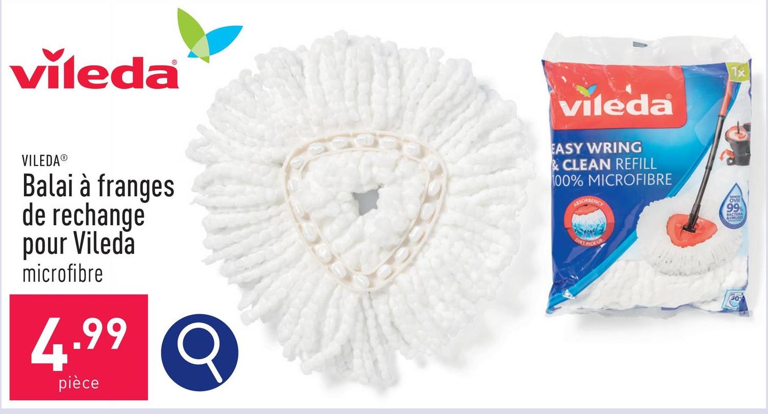 Balai à franges de rechange pour Vileda microfibre, élimine 99 % des bactéries avec de l’eau uniquement, certifié OEKO-TEX®