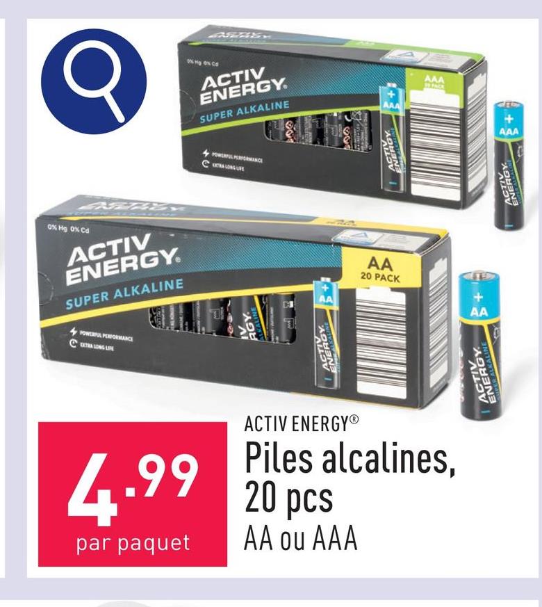 Piles alcalines, 20 pcs choix entre piles AA (LR6) et piles AAA (LR03)