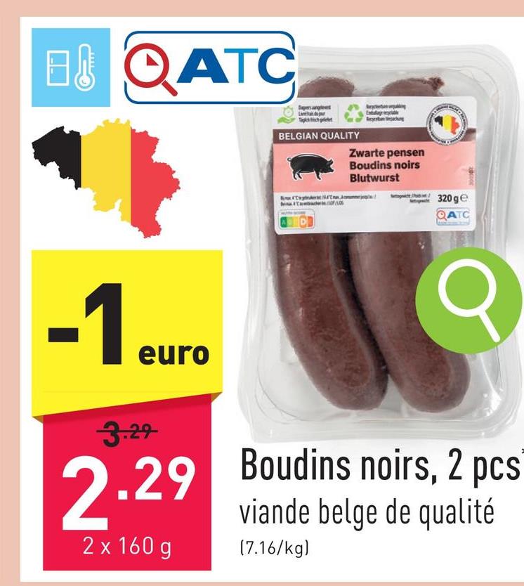 Boudins noirs, 2 pcs viande de porc préparée à l'oignon, viande belge de qualité